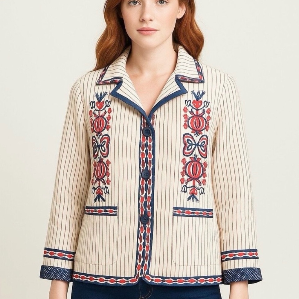 Max Studio London Natalie embroidered scandi blazer jacket stripe XS